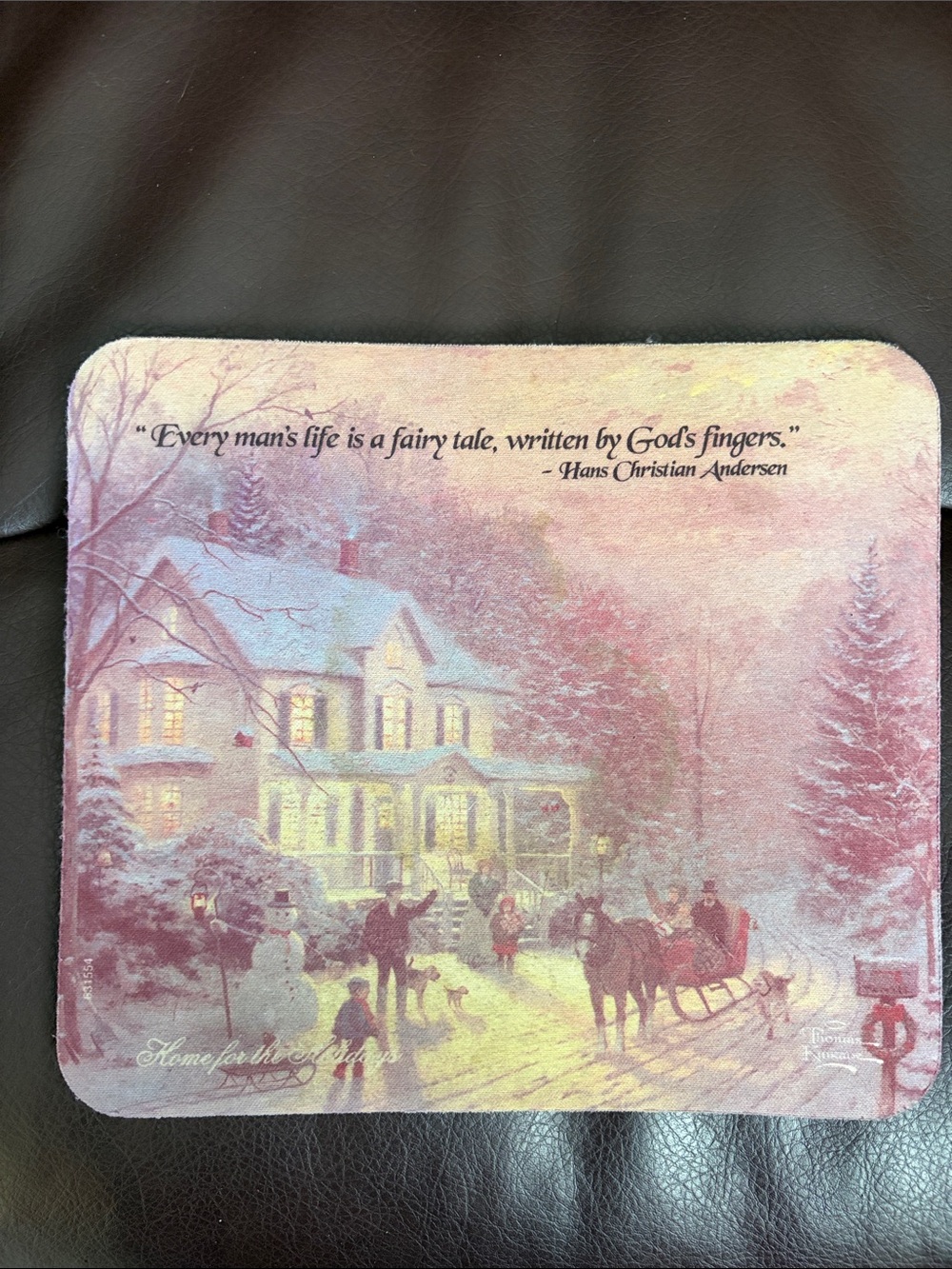 Vintage Thomas Kinkade Winter Cottage Holiday Mouse Pad Snow Scene